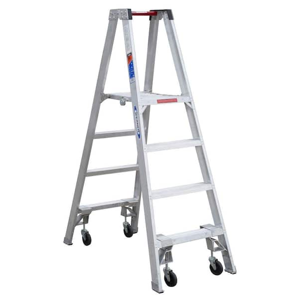 Werner 4 ft. Aluminum Platform Twin Step Ladder (10 ft. Reach Height) with Casters 300 lb. Load Capacity Type IA Duty Rating