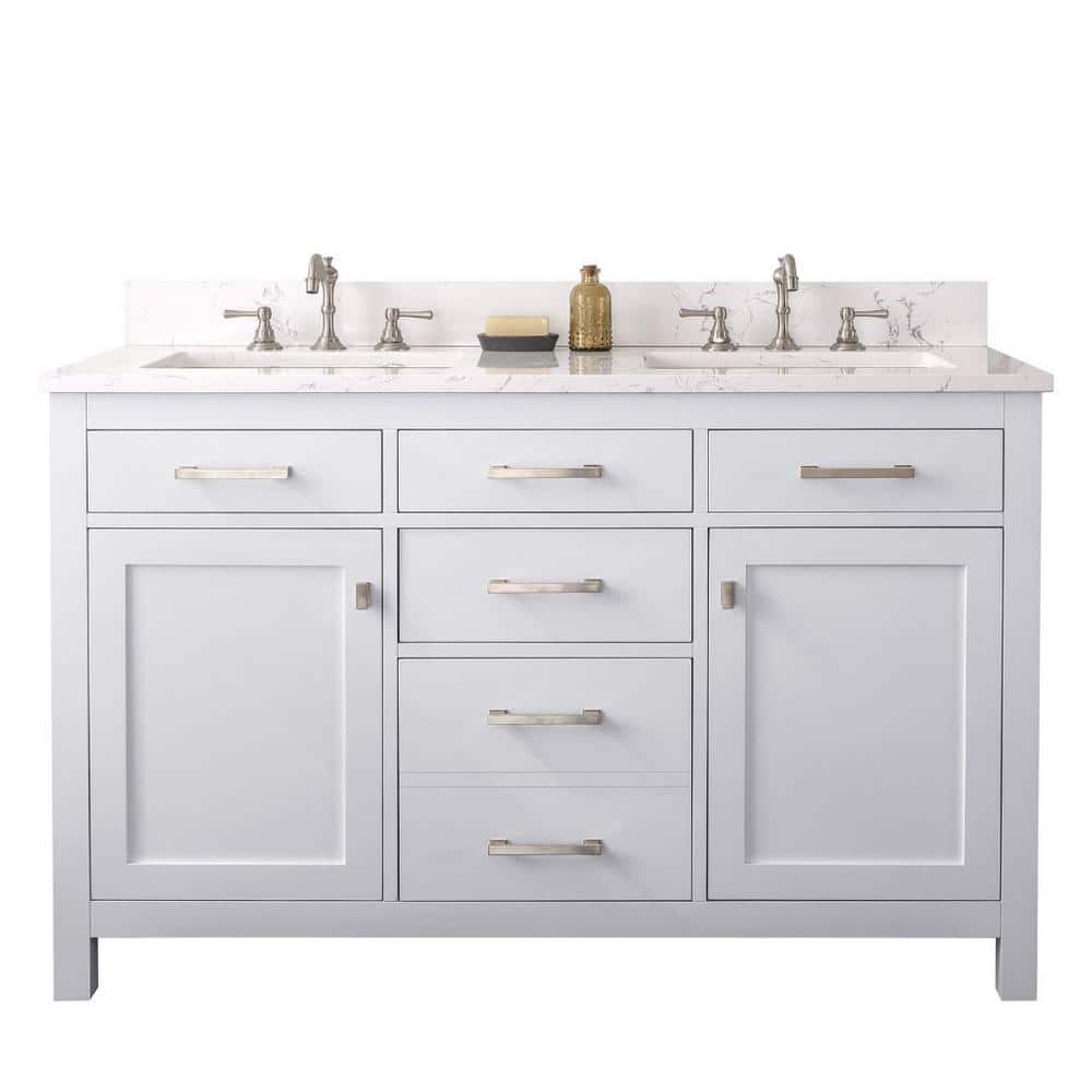 Jasper 54" White Double Freestanding Vanity with Carrara Top
