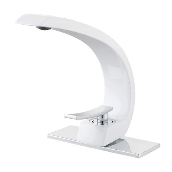 Single-Handle Single-Hole Bathroom Faucet with Deck plate Included in White