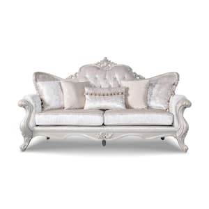 Raya 84.5 in. Rolled Arm Fabric Straight Sofa in White
