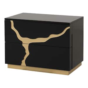 Rove Black and Gold Accents 2-Drawer 28 in. W Nightstand