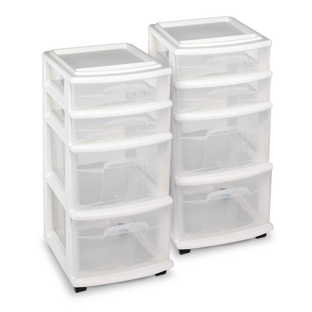 Clear Plastic 4 Drawer Medium Storage Container Tower, White Frame (2 Pack) price history on PriceWatchPro