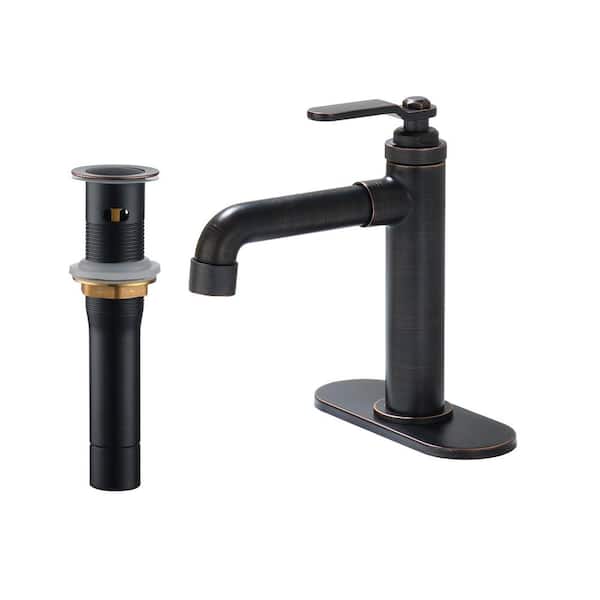 CASAINC 1.2 GPM Single Handle Single Hole Vessel Bathroom Faucet with Deckplate and Pop-Up Drain Kit in Oil Rubbed Bronze