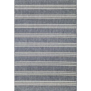 Lanai Blue/Grey 9 ft. x 12 ft. (8 ft. 6 in. x 11 ft. 6 in.) Geometric Transitional Indoor/Outdoor Area Rug