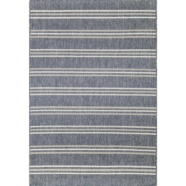Lanai Blue/Grey 9 ft. x 12 ft. (8 ft. 6 in. x 11 ft. 6 in.) Geometric Transitional Indoor/Outdoor Area Rug