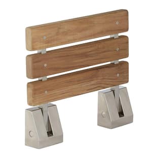 16 in. Teak Wall Mount Slatted Folding Shower Seat with Brushed Nickel Trim