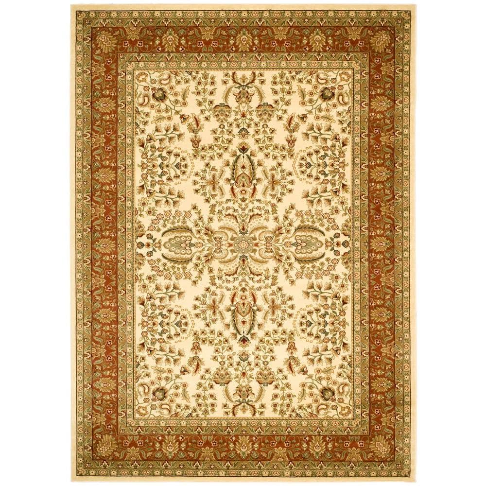 SAFAVIEH Lyndhurst Ivory/Rust 9 ft. x 12 ft. Border Antique Floral Area Rug Safavieh's Lyndhurst collection offers the beauty and painstaking detail of traditional Persian and European styles with the ease of polypropylene. With a symphony of floral, vines and latticework detailing, these beautiful rugs bring warmth and life to the room of your choice. This is a great addition to your home whether in the country side or busy city. Color: Ivory/Rust.