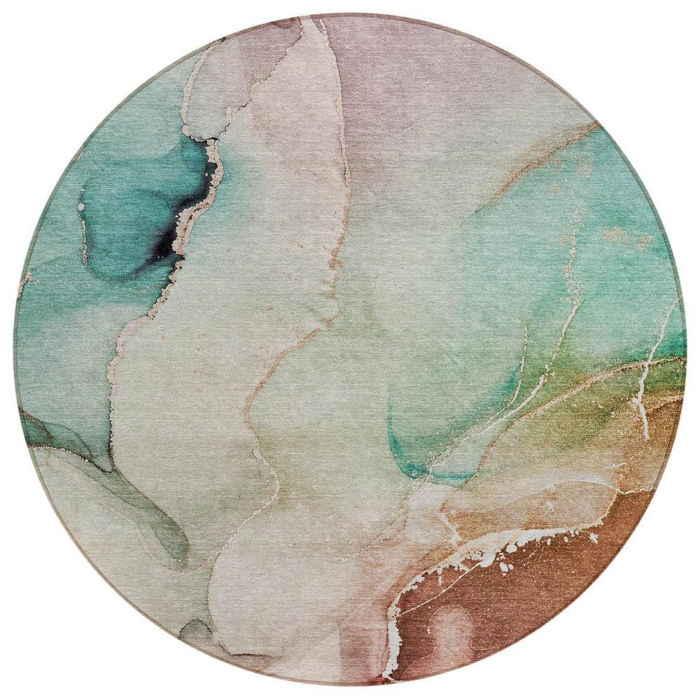 Teal 8 ft. Round Woven Abstract Polyester Round Indoor/Outdoor Area Rug price history on PriceWatchPro