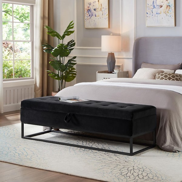 Seafuloy 59 in. L Black Tufted Velvet Upholstered Chaise Lounge Bed ...