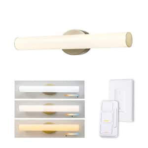 Pacific 24 in. 1-Light Brass LED Integrated Vanity-Light with Frosted Acrylic Diffuser and Wall Mounted Dimmer Remote
