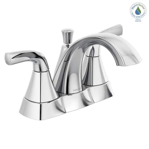 Peerless Parkwood 4 in. Centerset 2-Handle Bathroom Faucet with Pop-Up Assembly in Chrome