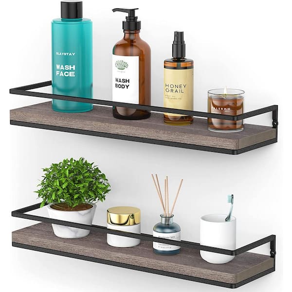 Cubilan 17 in. W x 5 in. D Walnut Wood Composite Decorative Wall Shelf, Floating Shelves Wall Mounted Set of 2