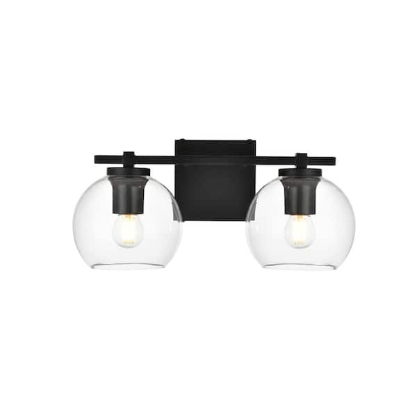 Unbranded Simply Living 15 in. 2-Light Modern Black Vanity Light with Clear Round Shade