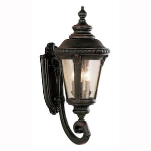 Commons 3-Light Rust Coach Outdoor Wall Light Fixture with Seeded Glass