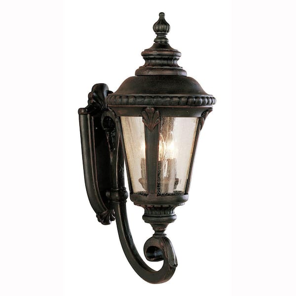 Bel Air Lighting Commons 3-Light Rust Coach Outdoor Wall Light Fixture with Seeded Glass