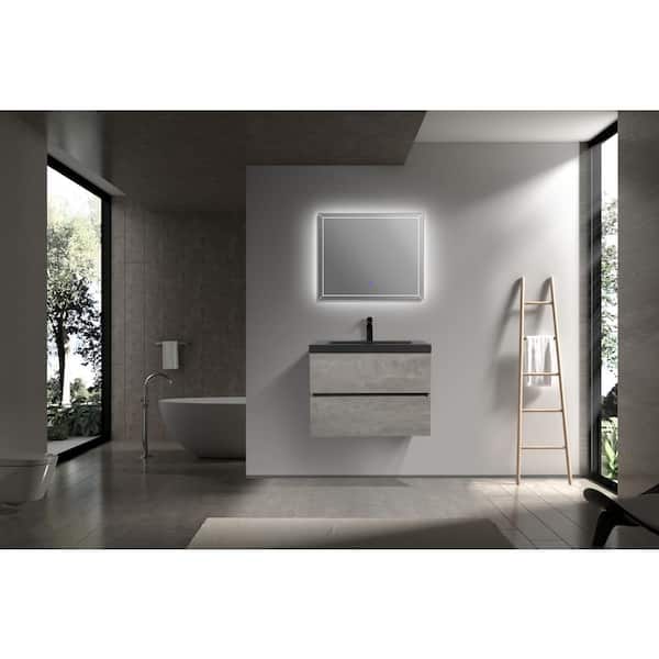30 in. W Floating Single Sink Bath Vanity in Grey with Matt black Quartz Sand Top