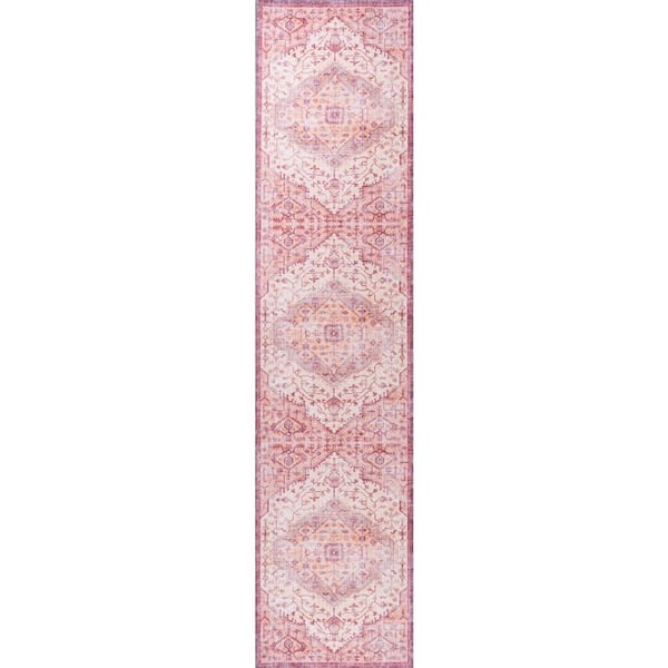 Alacati Ogee Red/Orange/Cream 2 ft. x 8 ft. Medallion Machine Washable Indoor Area Rug
