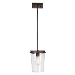 1-Light Bronze Outdoor Pendant with Clear Glass Shade, Vintage Incandescent Bulb Included