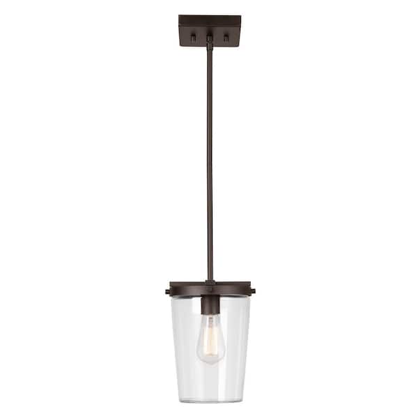 Globe Electric 1-Light Bronze Outdoor Pendant with Clear Glass Shade, Vintage Incandescent Bulb Included