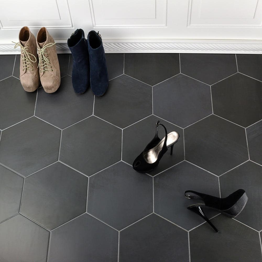 Turner Dark Gray Hexagon Porcelain Floor and Wall Tile