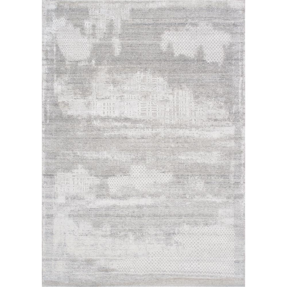 Pasargad Home Amari Ivory 5 ft. x 8 ft. Abstract Bamboo Silk and Wool