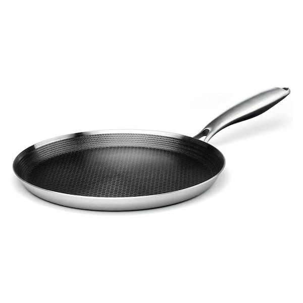 Stainless Steel Nonstick Dual Honeycomb Coating Scratch-Resistant Crepe Pan with Flat Base and Raised Edge