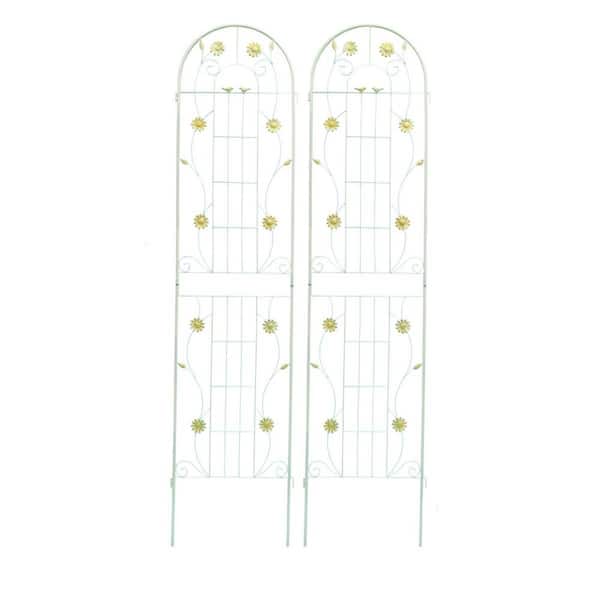 2-Pack 87 in. Cream White Iron Arch Garden Trellis, Fence Plant Trellis for Outdoor Climbing Roses Vines Support