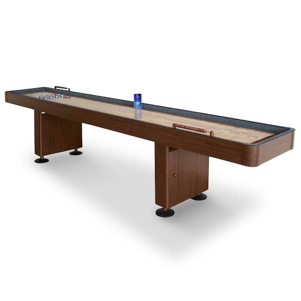 Hathaway Challenger 9 ft. Shuffleboard Table w Walnut Finish, Hardwood Playfield, Storage Cabinets