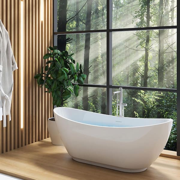 Boosicavelly 63 in. x 28 in. Acrylic Freestanding Soaking Bathtub with Reversible Drain in White