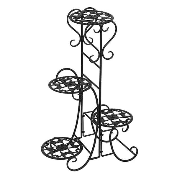 maocao hoom 31 in. Tall Outdoor Black Metal Plant Stand (4-Tiered)