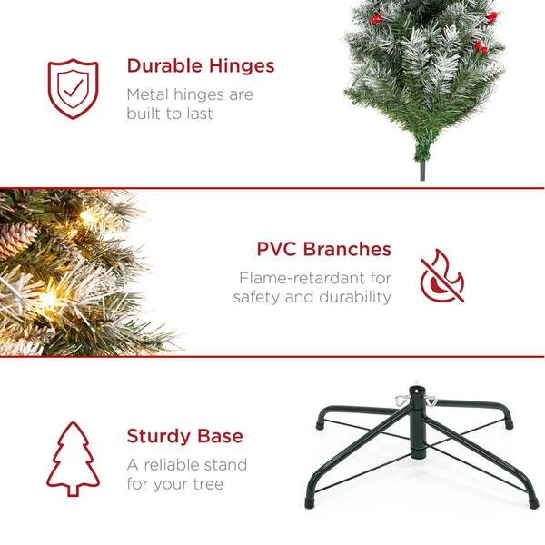  Best Choice Products 6Ft Pre-lit Pencil Christmas Tree,  Partially Flocked & Frosted Slim Holiday Tree Decoration, Skinny Xmas Tree,  250 Lights, 464 Frosted Tips, 52 Pine Cones, Foldable Stand : Office  Products