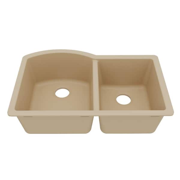 Undermount Quartz/Granite Composite 32 in. 60/40 Double Bowl Kitchen Sink in Bisque