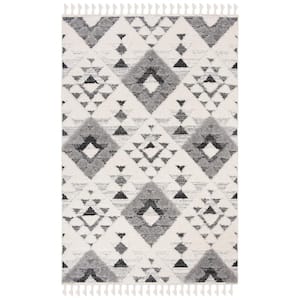 Moroccan Tassel Shag Ivory/Gray 7 ft. x 9 ft. Moroccan Area Rug