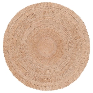 Natural Fiber Beige 4 ft. x 4 ft. Woven Solid Round Area Rug