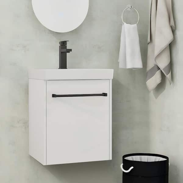 Modern 17.3 in.W X 13.5 in. D x 21.3 in.H Floating Bath Vanity Cabinet in White with White Ceramic Top