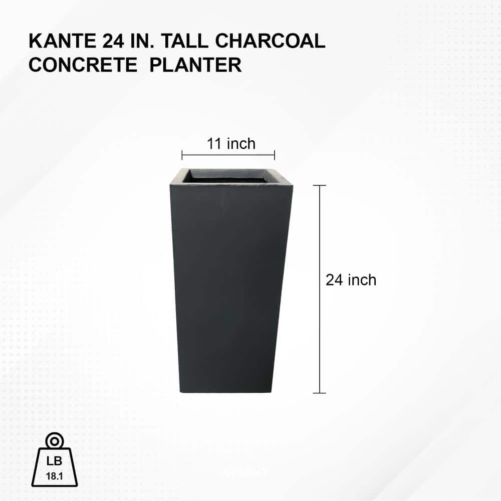 Kante 24" Tall Charcoal Lightweight Concrete Rectangular Planter