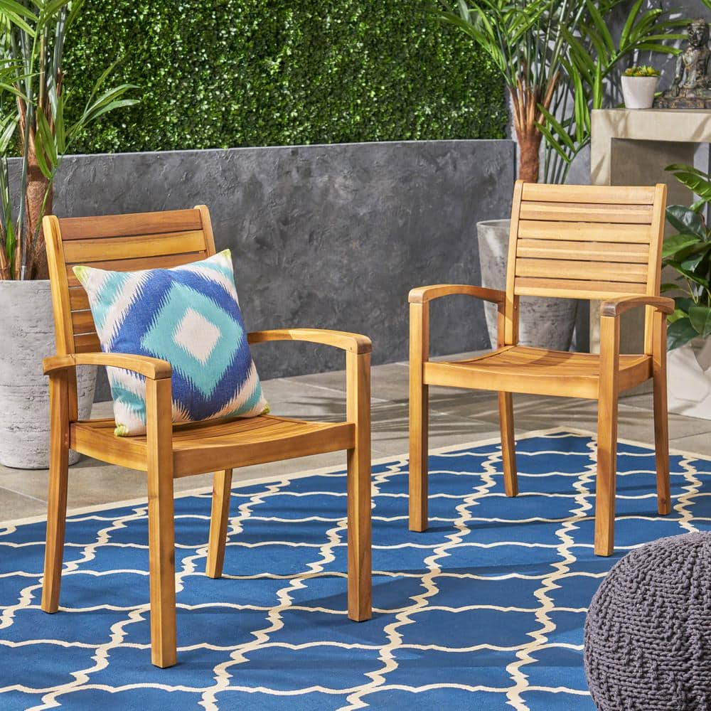 Watts Teak Finish Acacia Wood Outdoor Dining Chairs, Set of 2