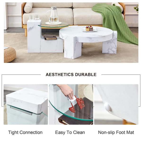 Zeus & Ruta Marble Textured MDF Coffee Table in White For