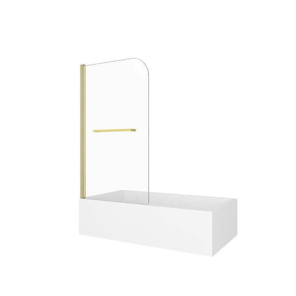 32 in. W x 55 in. H Flexible 180° Pivot Frameless Tub Door in Brushed Gold with 1/4 in. Tempered Glass, Reversible