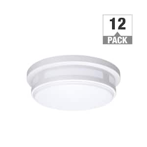 11 in. Round White Indoor Outdoor Integrated LED Flush Mount Ceiling Light 2700K 3000K 4000K 830 Lumens (12-Pack)