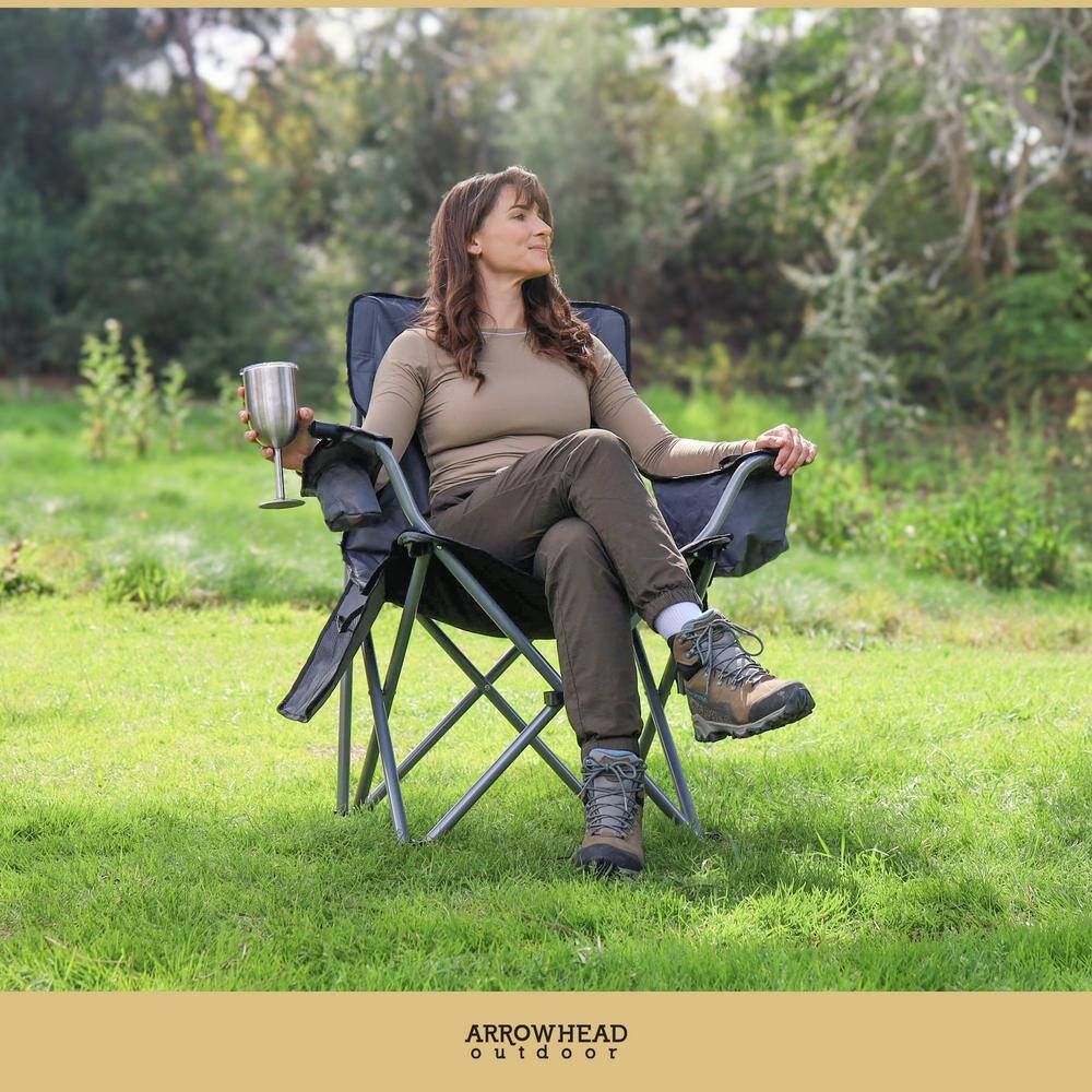 Gray Heated Folding Camping Chair with Cooler and Cup Holders