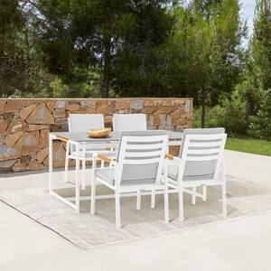 Royal White 5-Piece Aluminum Rectangle Outdoor Dining Set with Grey Cushions