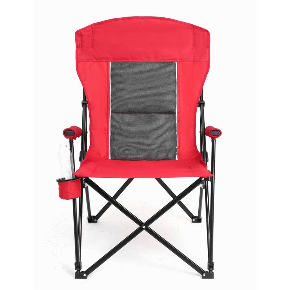 VAMOP Red Steel Folding Lawn Chair with High Back and Cup Holder VAMOP Red Steel Folding Lawn Chair with High Back and Cup Holder