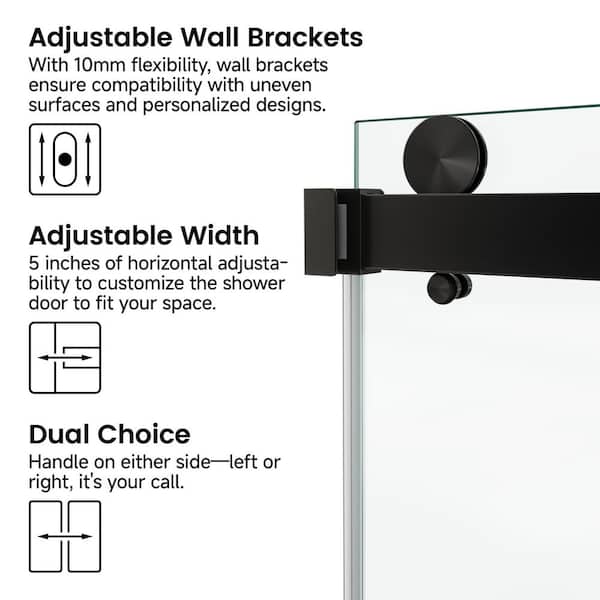 Tango 56-60 in. W x 72 in. H Sliding Frameless Shower Door in Matte Black with Clear Glass