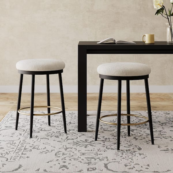 24.75 in. H White Metal Bar Stool with Fabric Seat Set of 2