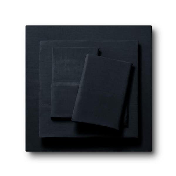 LDC LUX DECOR COLLECTION 4-Piece Black Solid Color Microfiber and Bamboo Blend Full Sheet Set