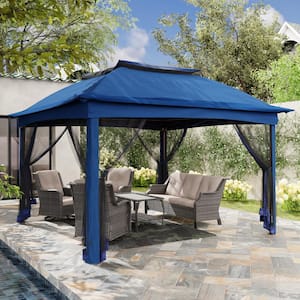 11 ft. x 11 ft. Deep Blue Steel Pop-Up Gazebo with Mosquito Netting