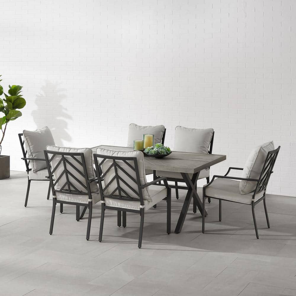 Otto 7-Piece Matte Black and Gray Outdoor Dining Set