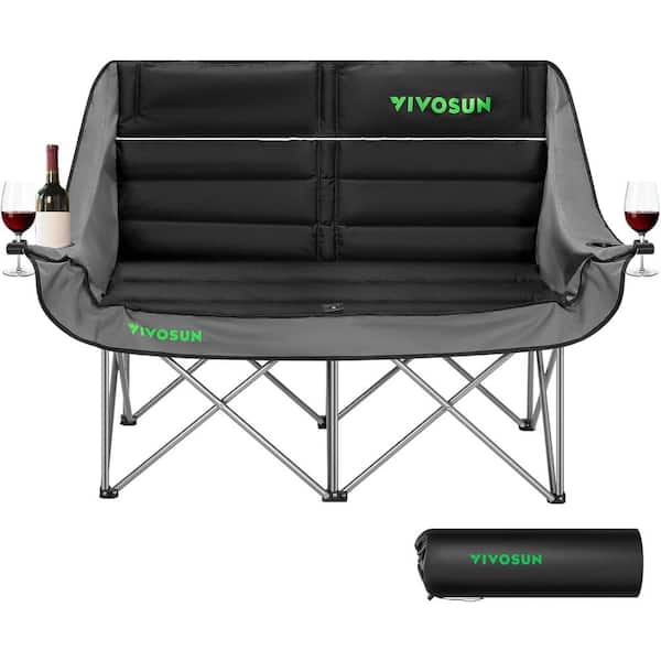 VIVOSUN Indoor/Outdoor Oversized Portable Metal Folding Double Lawn Chair with Cup Holder and Carry Bag