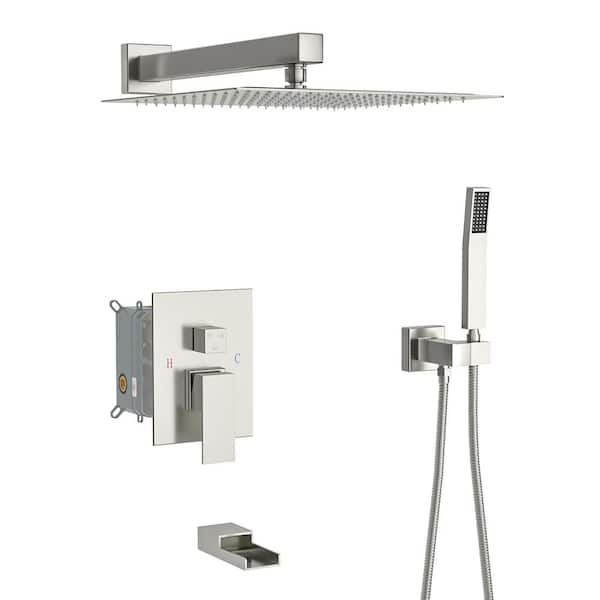 Unbranded 12 in. Single Handle 1-Spray Tub and Shower Faucet 1.8 GPM with Shower Head in. Brushed Nickel(Valve Included)